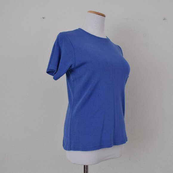 Vintage 90s Blue Cotton/Rayon Scoop Neck Tee | size L - Picture 4 of 9
